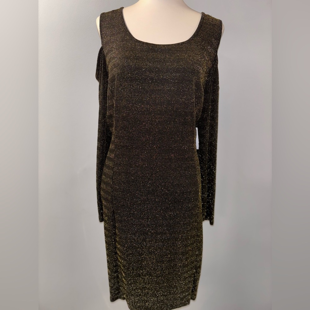 NY Collection Black and Gold Midi Dress